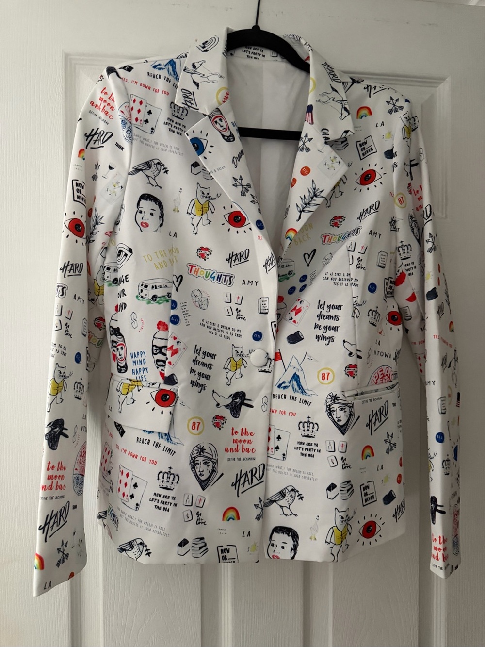 White Graphic Print Blazer